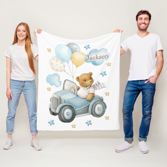 Couverture Polaire Aquarelle ours mignon en peluche sur la voiture (En situation)