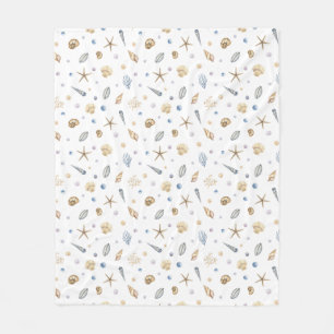 Couverture Polaire Aquarelle pastel bleu vert couleurs coquilles