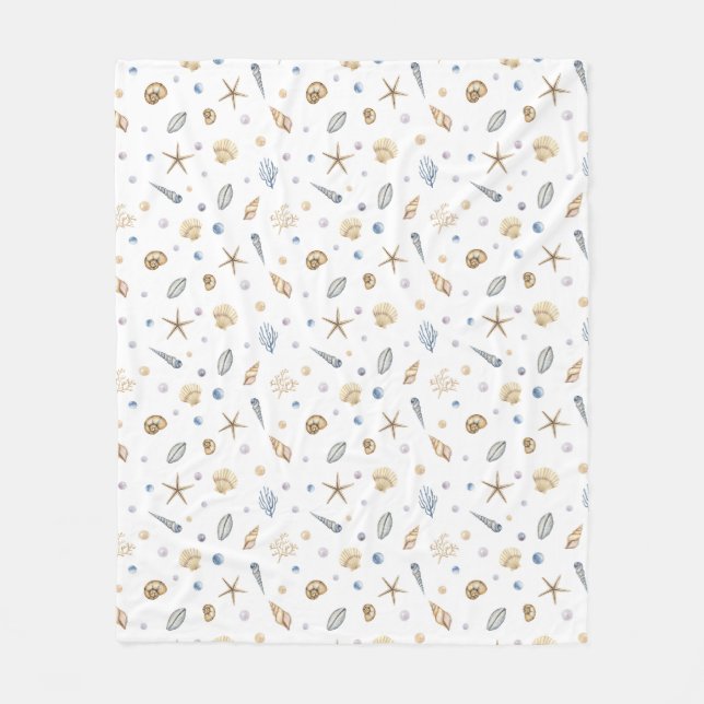 Couverture Polaire Aquarelle pastel bleu vert couleurs coquilles (Devant)