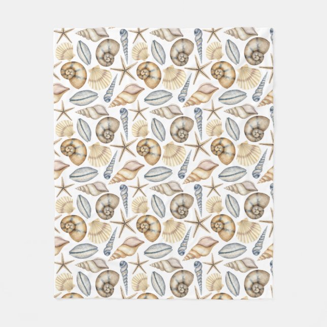 Couverture Polaire Aquarelle pastel bleu vert couleurs coquilles (Devant)