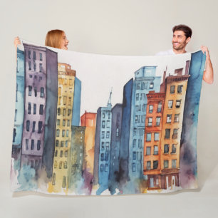 Couverture Polaire Aquarelle Peint Urbain Cityscape Skyscapers