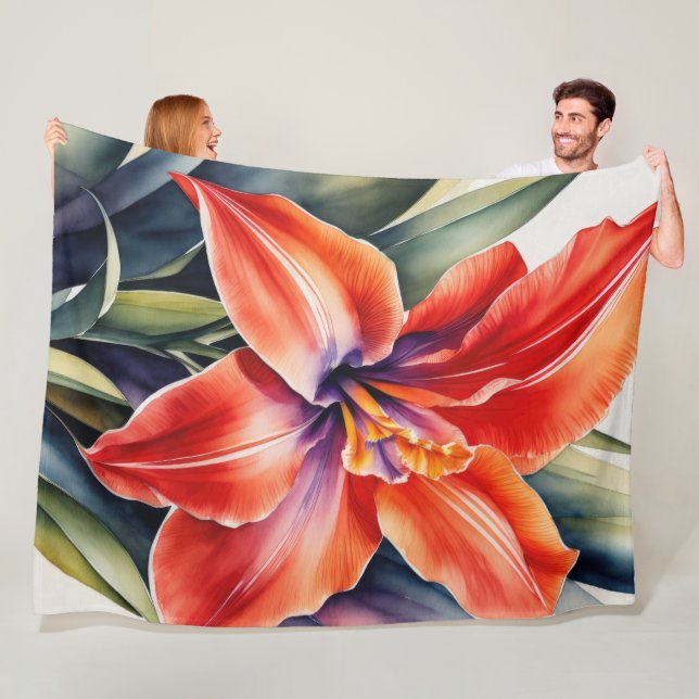 Couverture Polaire Aquarelle Peinte Orange Lily Flower (En situation)