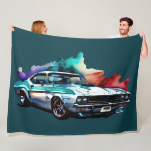 Couverture Polaire Aquarelle Peinture Muscle Vintage voiture