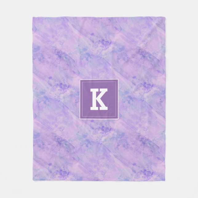 Couverture Polaire Aquarelle personnalisable de monogramme, pourpre (Devant)
