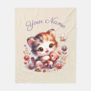 Couverture Polaire Aquarelle personnalisée Jouer Nom du chaton