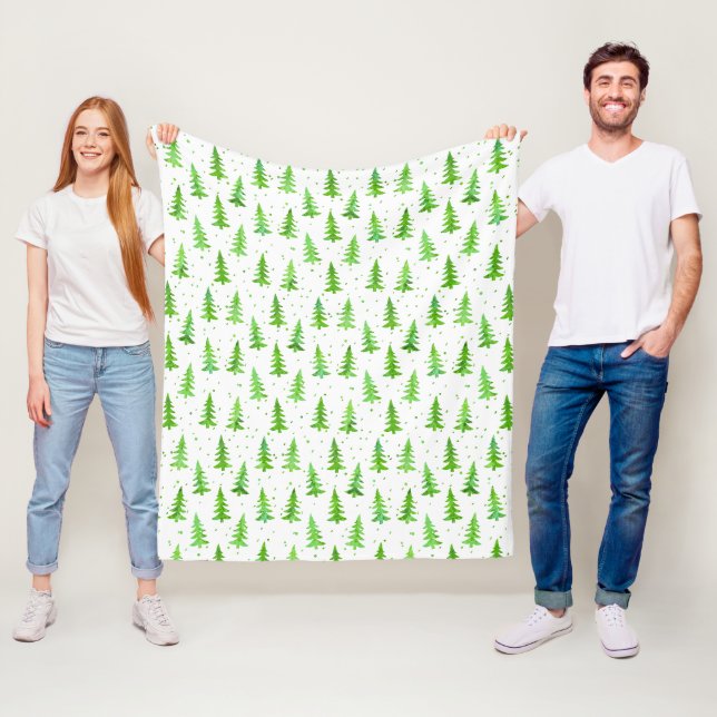 Couverture Polaire Aquarelle Pine Arbres (En situation)