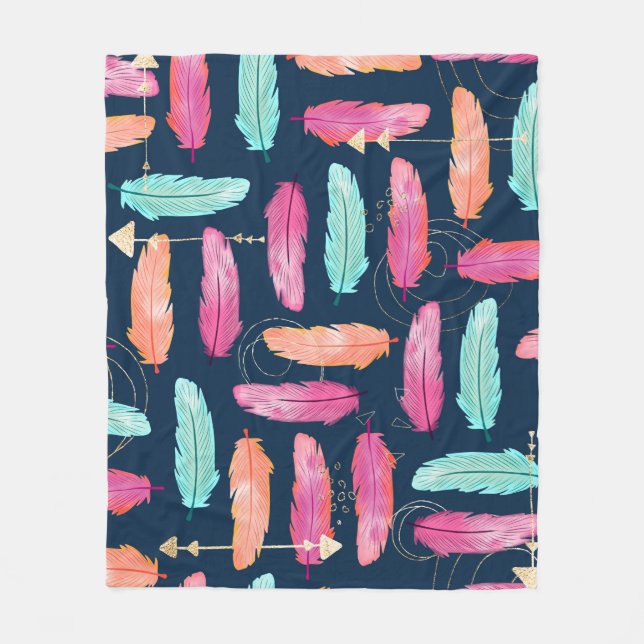Couverture Polaire Aquarelle plumes sans couture motif boho avec fea (Devant)