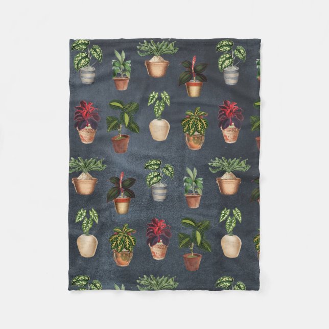 Couverture Polaire Aquarelle Pointe Plante Terracotta Pots Rustique (Devant)