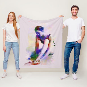 Couverture Polaire Aquarelle rose Ballerina Art contemporain