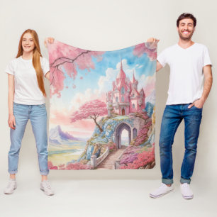 Couverture Polaire Aquarelle rose bleu Imaginaire Château