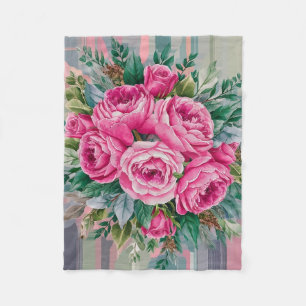 Couverture Polaire Aquarelle Rose bleu pinkish Collection de fleurs