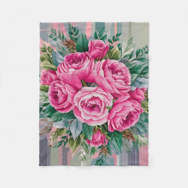 Couverture Polaire Aquarelle Rose bleu pinkish Collection de fleurs (Devant)