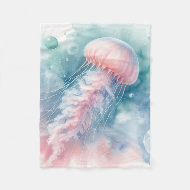 Couverture Polaire Aquarelle rose délicate méduse (Devant)