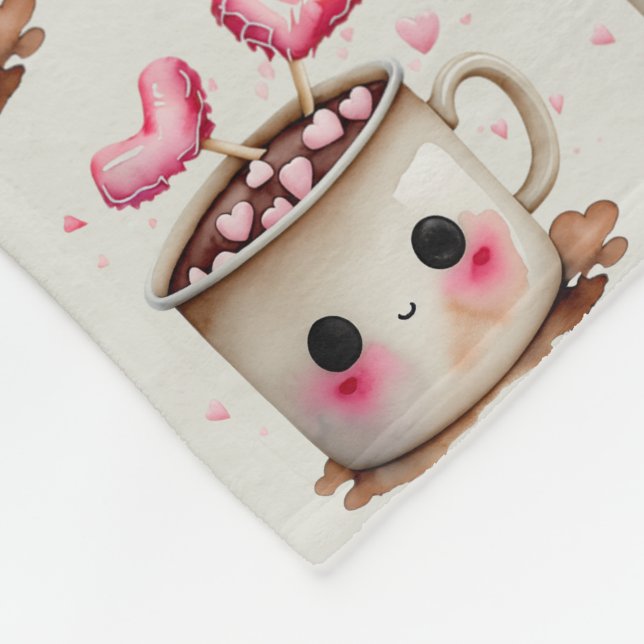 Couverture Polaire Aquarelle rose et crème mignonne Motif de cacao ch (Coin)