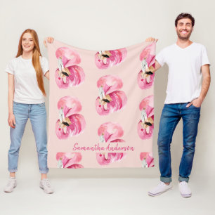 Couverture Polaire Aquarelle rose exotique Flamingo Motif et nom
