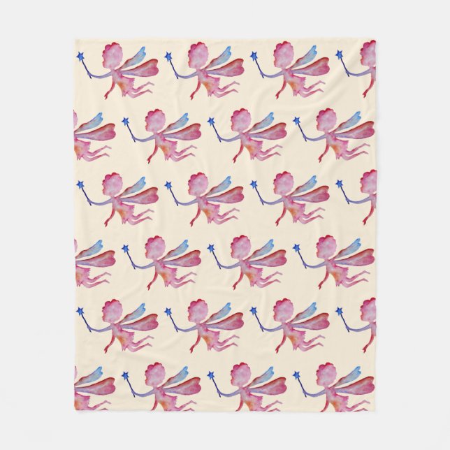 Couverture Polaire Aquarelle rose Fairy Dessin polaire Blanche (Devant)