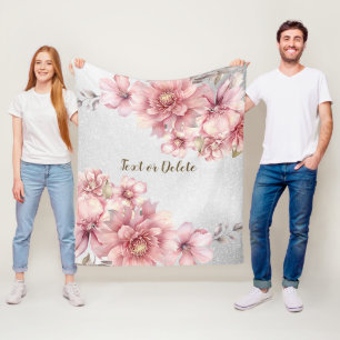 Couverture Polaire Aquarelle rose Fleurs Parties scintillant brillant