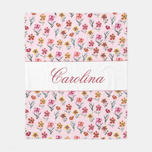 Couverture Polaire Aquarelle rose mignonne Floral Girl Nursery Salle