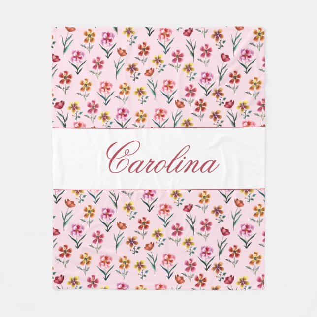 Couverture Polaire Aquarelle rose mignonne Floral Girl Nursery Salle  (Devant)