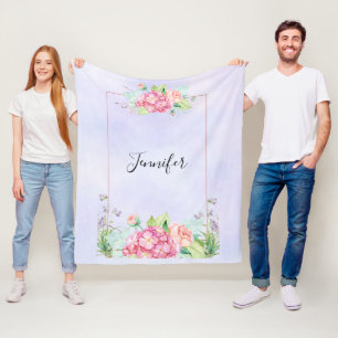 Couverture Polaire Aquarelle rose moderne Cadre Floral