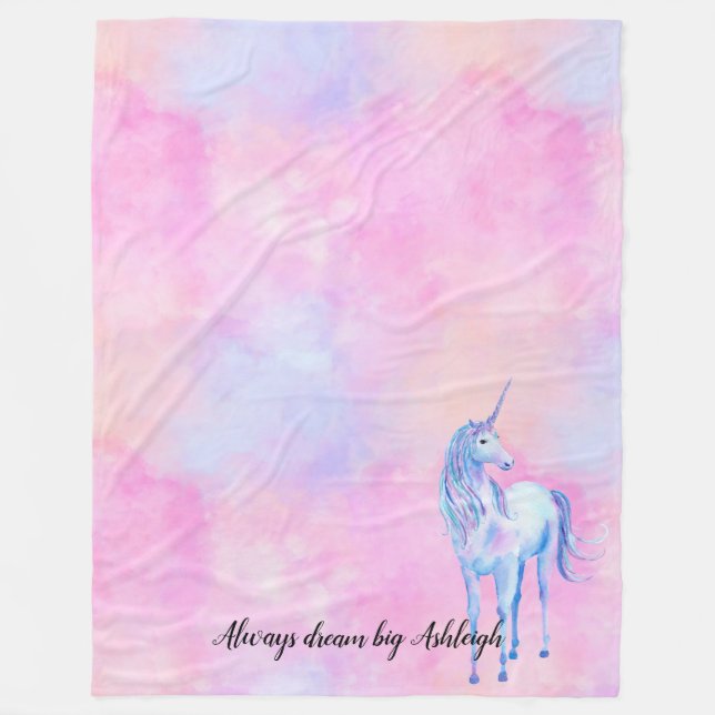 Couverture Polaire Aquarelle rose Purple Unicorne (Devant)
