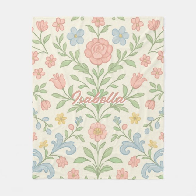 Couverture Polaire Aquarelle rose verte (Devant)
