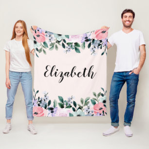 Couverture Polaire Aquarelle rose violet et verte