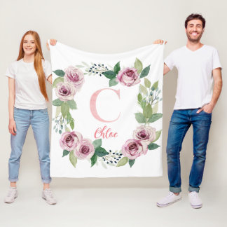Couverture Polaire Aquarelle roses avec lettre C