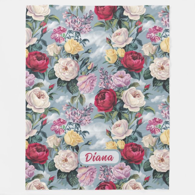 Couverture Polaire Aquarelle Roses Blanches, Jaunes Et Rose (Devant)