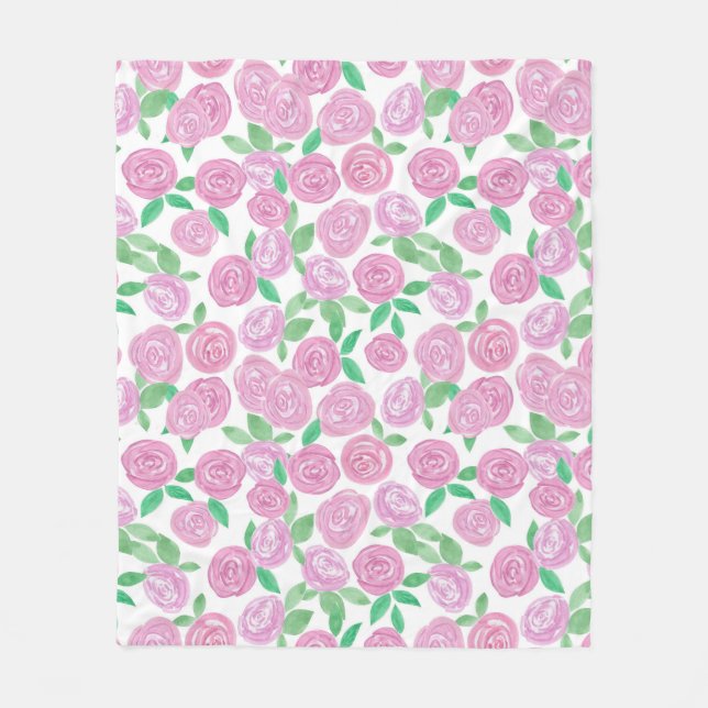 Couverture Polaire Aquarelle, roses roses (Devant)