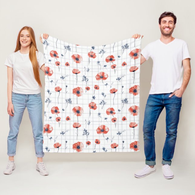 Couverture Polaire Aquarelle rouge Motif sur blanc (En situation)