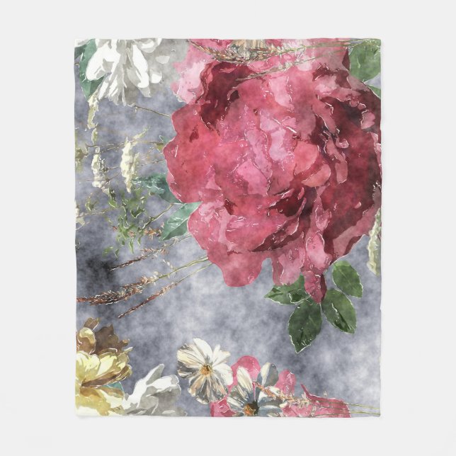 Couverture Polaire Aquarelle rouge Peony motif floral (Devant)