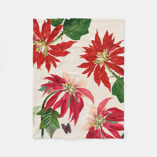 Couverture Polaire Aquarelle rouge rustique Poinsettia Flore Verdure (Devant)