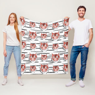 Couverture Polaire Aquarelle rouge Tigre Gris noirs Zodiac Animal