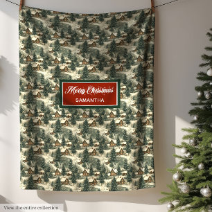 Couverture Polaire Aquarelle Russe Christmas Farmhouse Village
