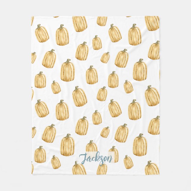 Couverture Polaire Aquarelle Rustique Automne Citrouille orange (Devant)