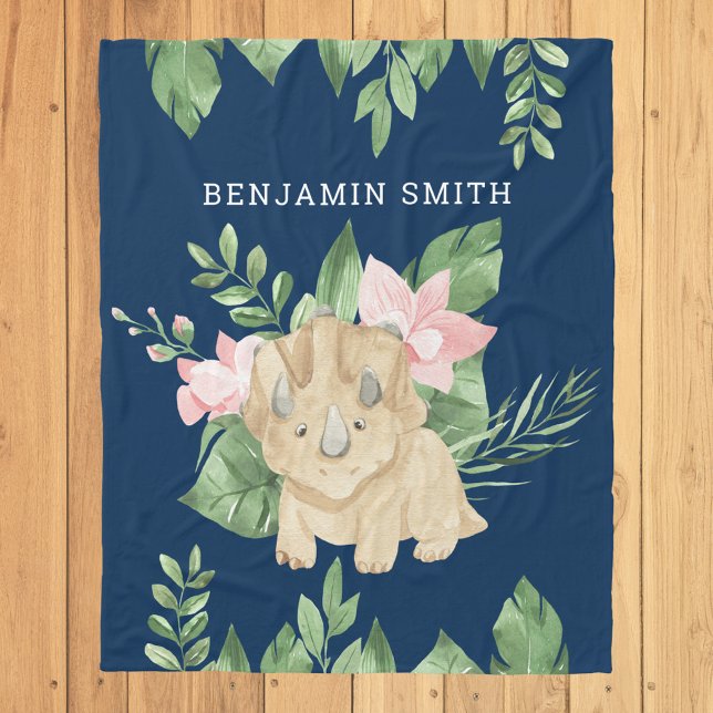 Couverture Polaire Aquarelle rustique Jungle Tricératops Cute Dinosau (Créateur téléchargé)