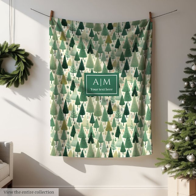 Couverture Polaire Aquarelle sauge pastel vert sapins de Noël (Chic watercolor sage green minimalist holiday throw)