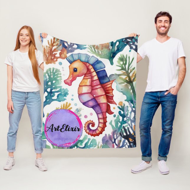 Couverture Polaire Aquarelle Seahorse (En situation)
