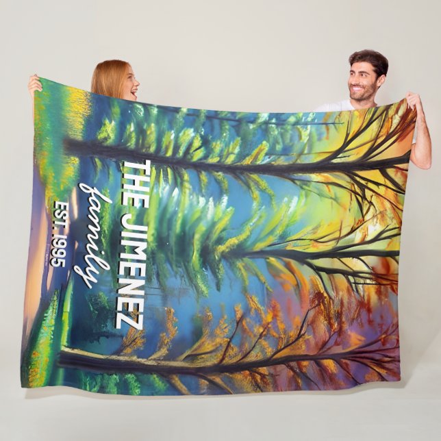 Couverture Polaire Aquarelle simple moderne Nom de famille (En situation)