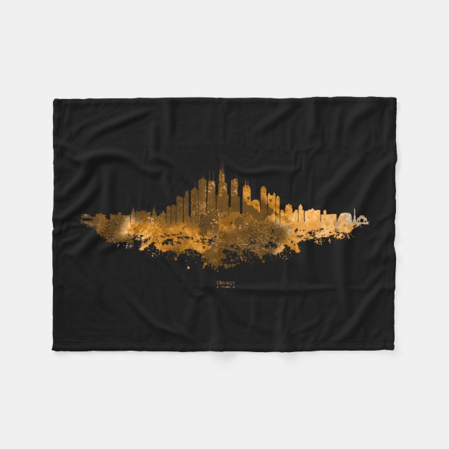 Couverture Polaire Aquarelle Skyline de Chicago en orange (Devant (Horizontal))