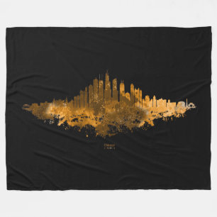 Couverture Polaire Aquarelle Skyline de Chicago en orange