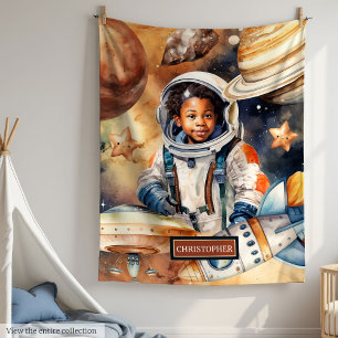 Couverture Polaire Aquarelle spatiale de l'astronaute de peau noire