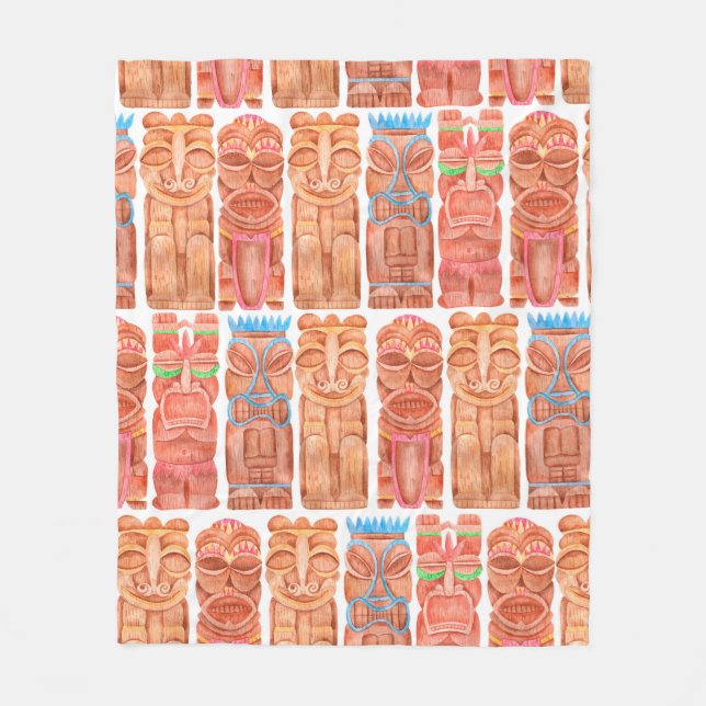 Couverture Polaire Aquarelle tiki hawaii totem sans couture motif (Devant)