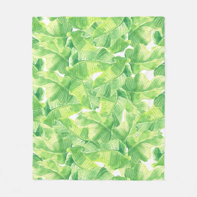 Couverture Polaire Aquarelle transparente avec feuilles exotiques (Devant)
