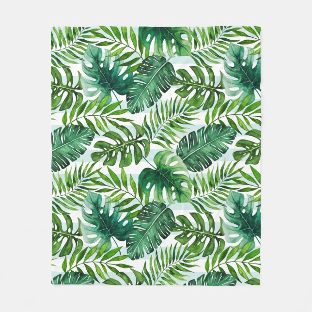 Couverture Polaire Aquarelle Tropical Feuilles Green Modern (Devant)