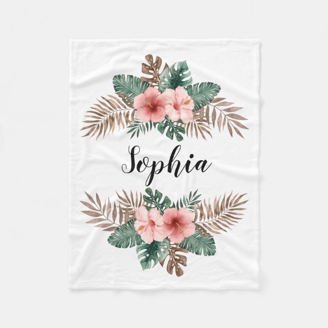 Couverture Polaire Aquarelle Tropical Floral Wreath Texte personnalis (Devant)