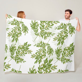 Couverture Polaire Aquarelle Vert Branches feuillues Motif sur Jaune