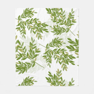 Couverture Polaire Aquarelle Vert Branches feuillues Motif sur Jaune