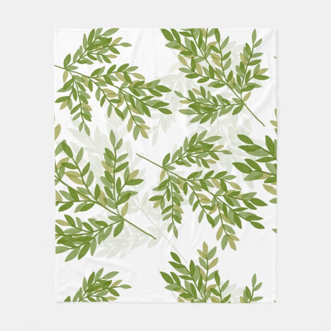 Couverture Polaire Aquarelle Vert Branches feuillues Motif sur Jaune (Devant)